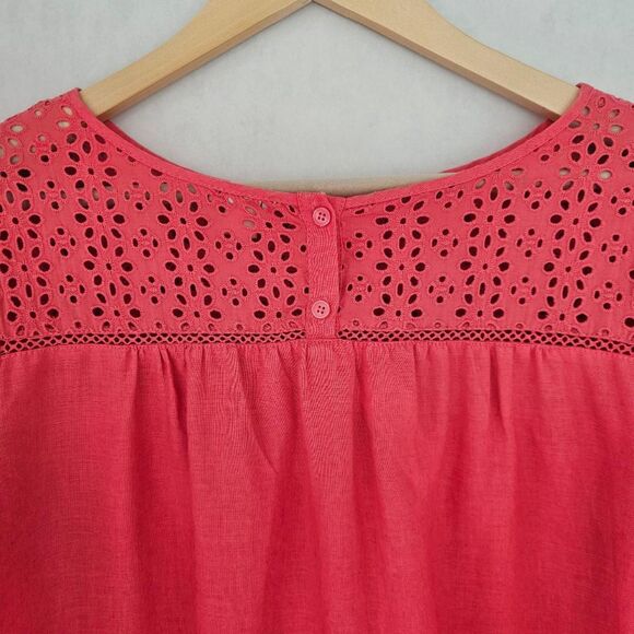 J.Crew Linen Eyelet Peasant Blouse | Coral Orange Boho Top | Women’s Small - Picture 4 of 9